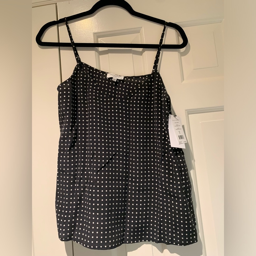 Equipment 100% Silk Black, White Dots Camisole, Small, with adjustable straps